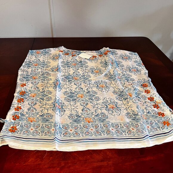 Modaposa Womens Floral Embellished Tunic Top Blue White 100% Polyester - Picture 8 of 9